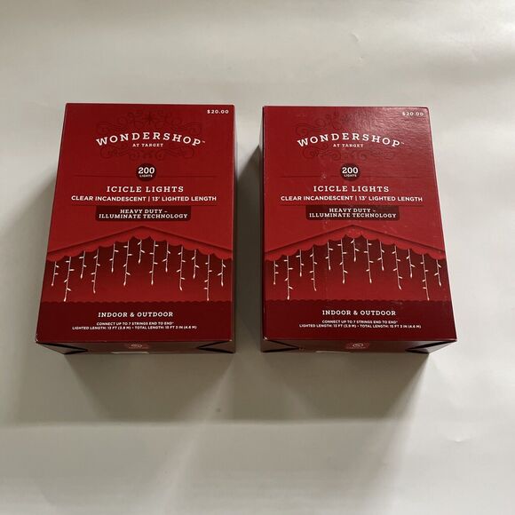 SET 2 Wondershop Icicle Lights Target 200 Clear HEAVY DUTY Indoor/Outdoor 13ft - Picture 1 of 7